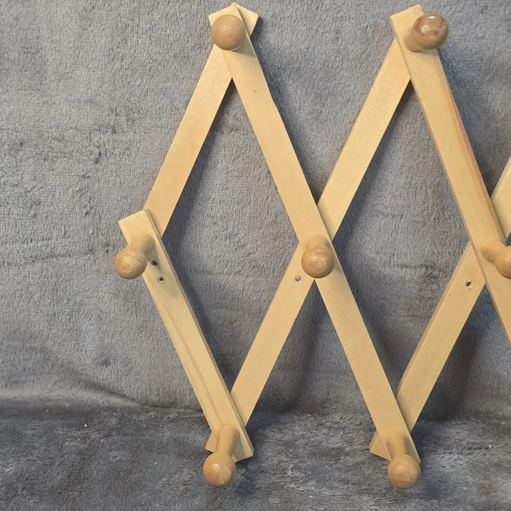 Vintage Wooden Accordion Peg Rack Expanding Wall Coat Hat Towel Rack 10 Peg